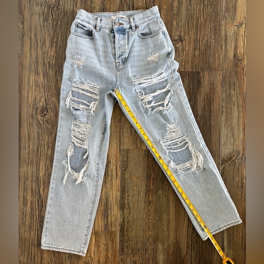PacSun High Rise Straight Jeans Womens 25 Button Fly Distressed Lt Blue Denim - Picture 4 of 13